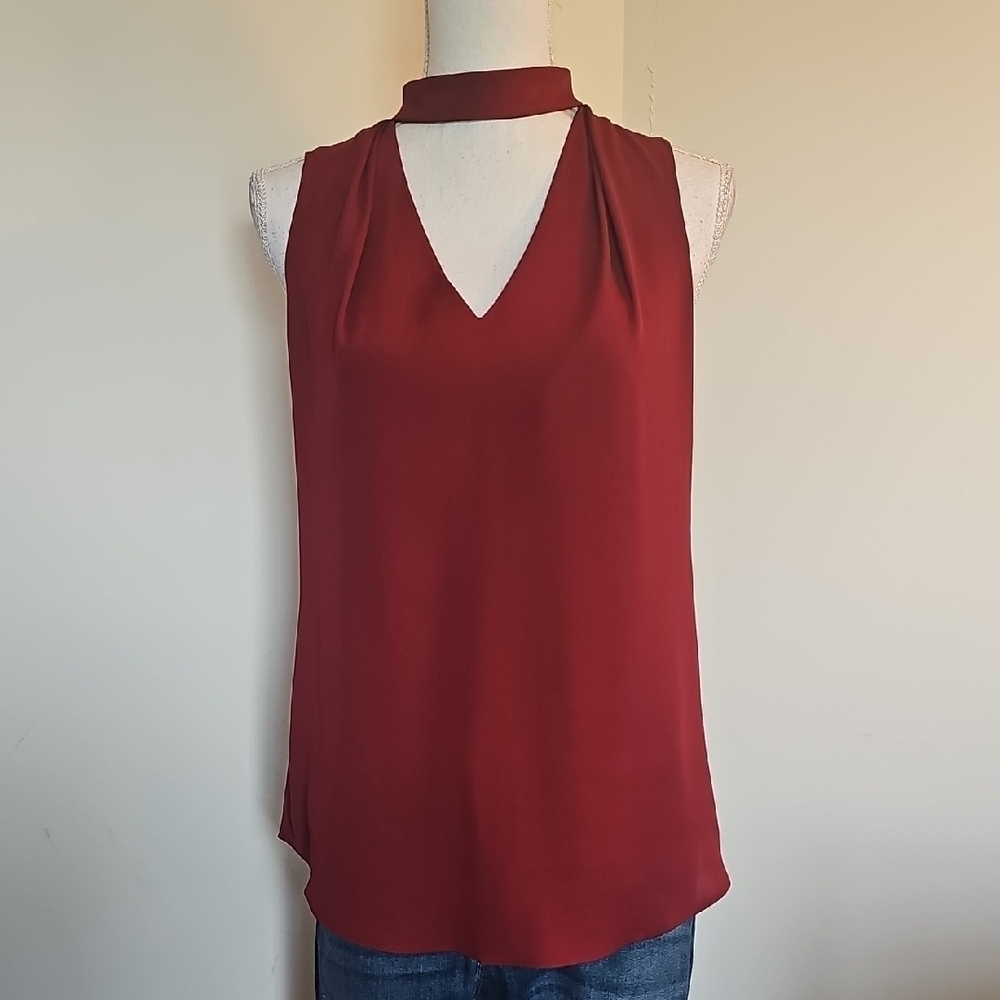 White House Black Market Burgundy Choker Blouse